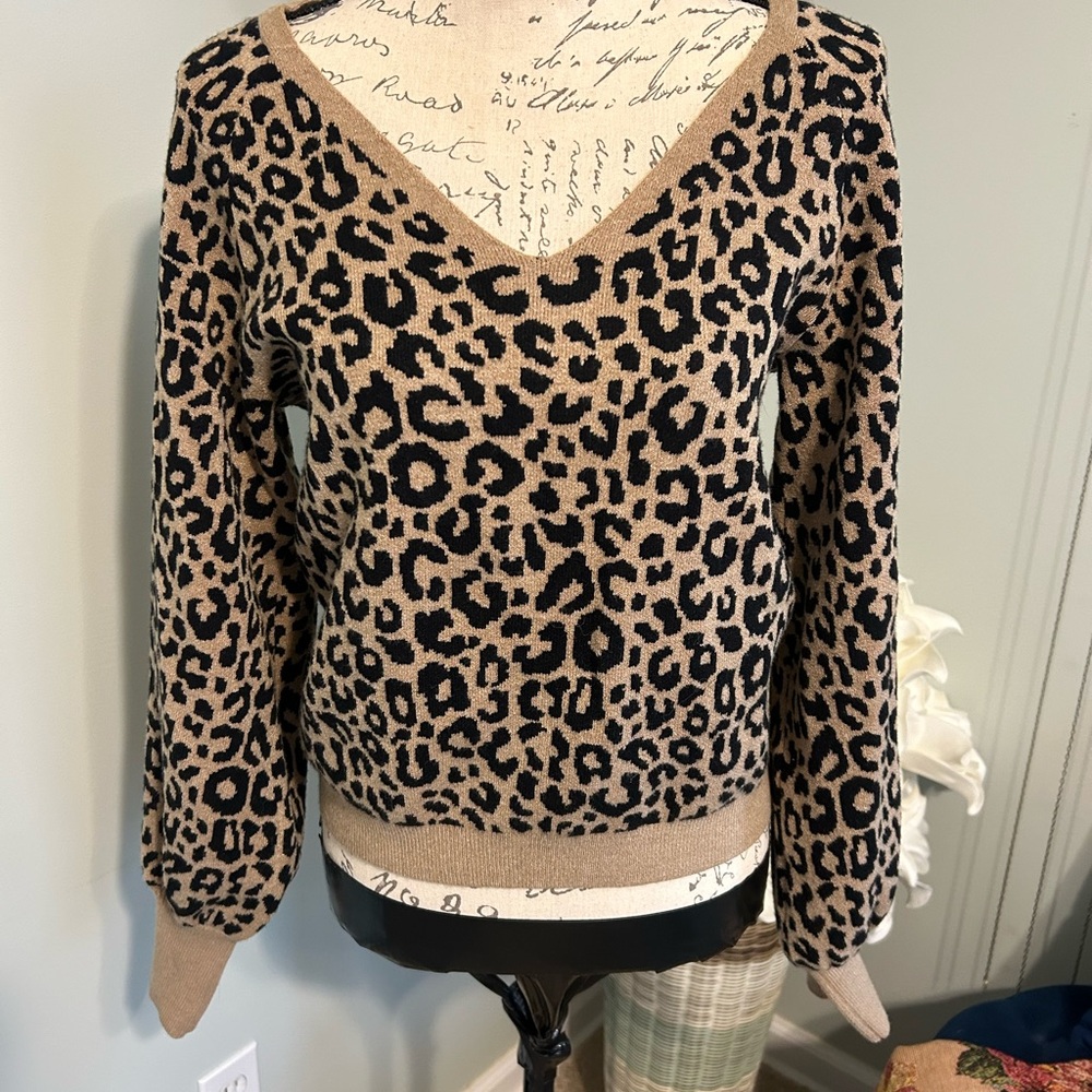 A&F Leopard Print V-Neck Sweater